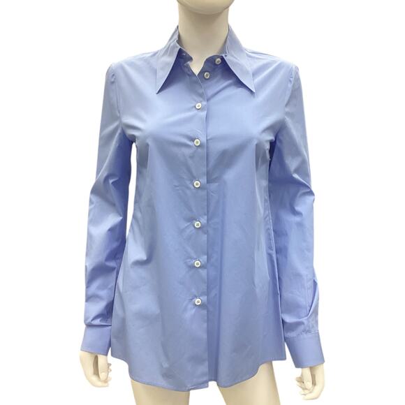 Prada Blouse Women’s Size 8 Classic Fitted Button-Down Cotton Blend in Blue - Picture 1 of 4